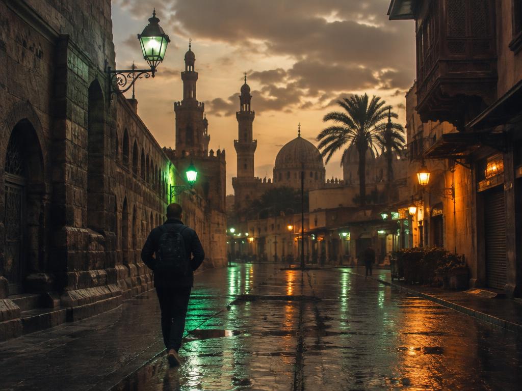 A person walking an unfamiliar street at dusk